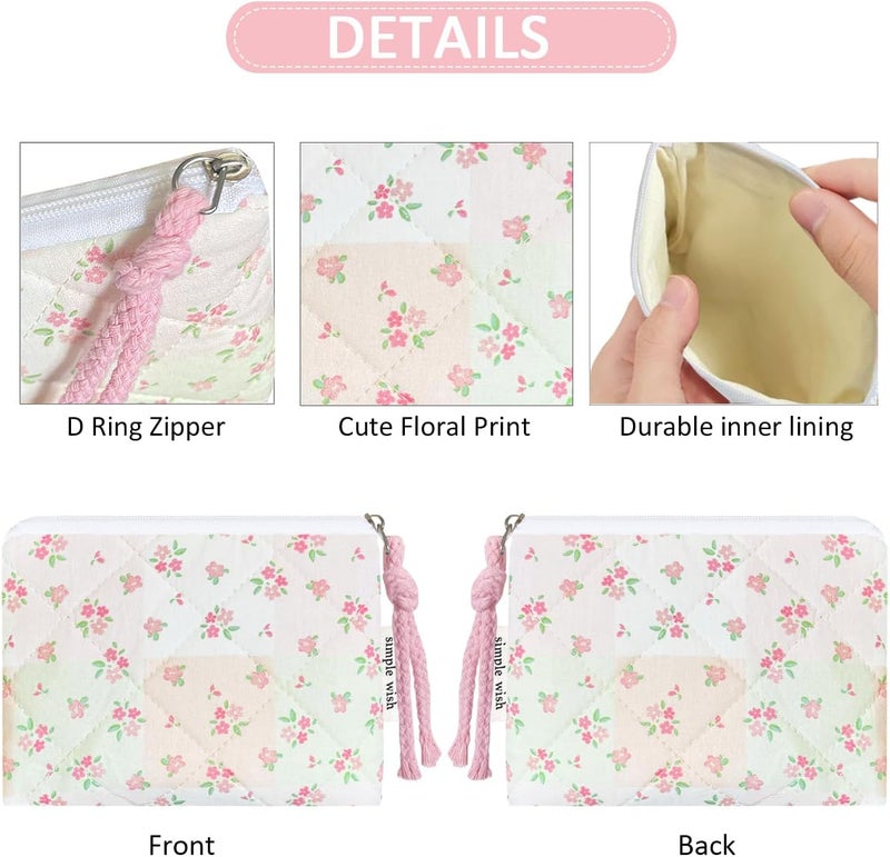 Modacarry Store Cotton Quilted Floral Coin Purse Digital Camera Pouch with Cute Prints Zipper for Women Girls (GREEN PINK PATCH) - Image 4